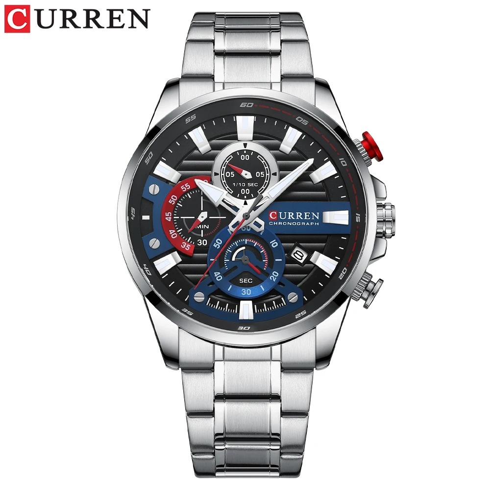 Curren neue blaue Multifunktions-Quarzuhren mit Edelstahl armbanduhren für Männer mit leuchtenden Zeigern 6