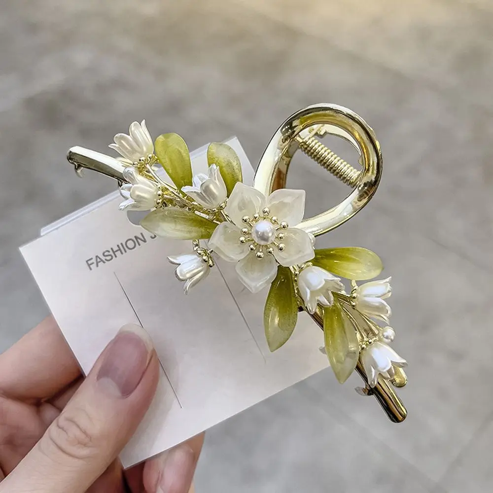 

Bell Orchid Flower Pearl Tassel Elegant Alloy Girl Hair Claw Women Ponytail Buckle Korean Style Hair Clip Hair Grip Clip