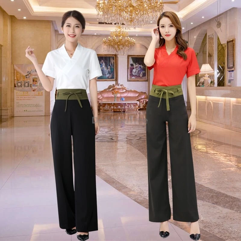 

2025 simple style spa regimen club technician work uniform hotel temperament etiquette reception costume trendy foot therapy set