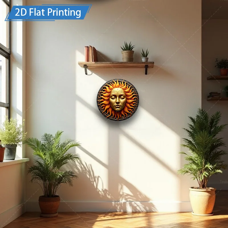 1 قطعة علامة معدنية 8x8 بوصة "عمل فني للوجه الشمسي الشمسي-ديكور حائط بوهو شيك لغرفة المعيشة"