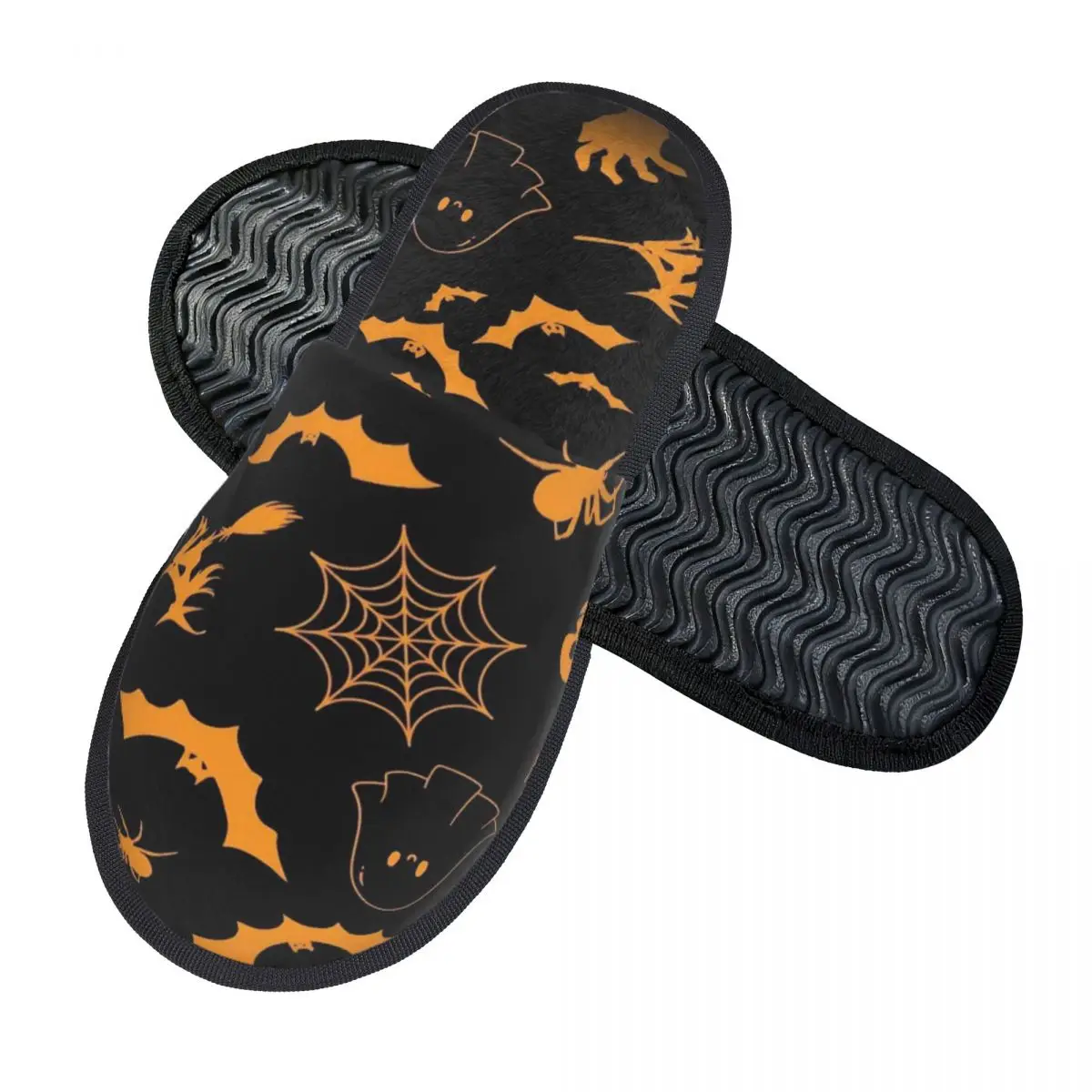Halloween Ghost Pumpkin Spooky Trick Or Treat Witch Home Cotton Slippers Living Room Cozy Memory Foam Slippers Anti Slip