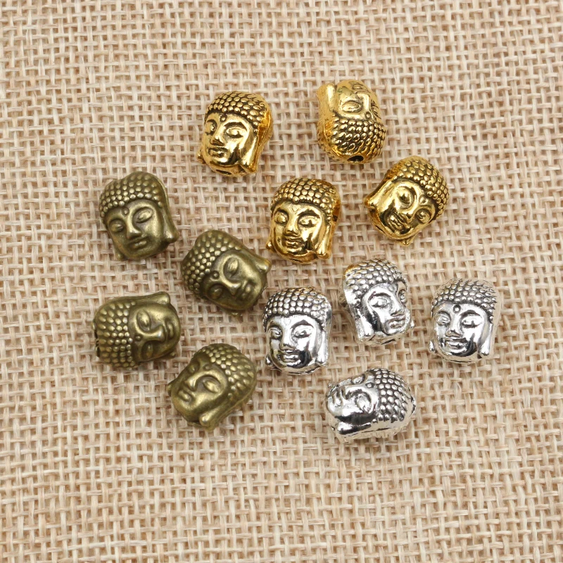 20pcs 11*9*7mm Antique Bronze Silver Plated Buddha Head Spacer Beads Charms For Diy Beaded Bracelets Jewelry Handmade Making