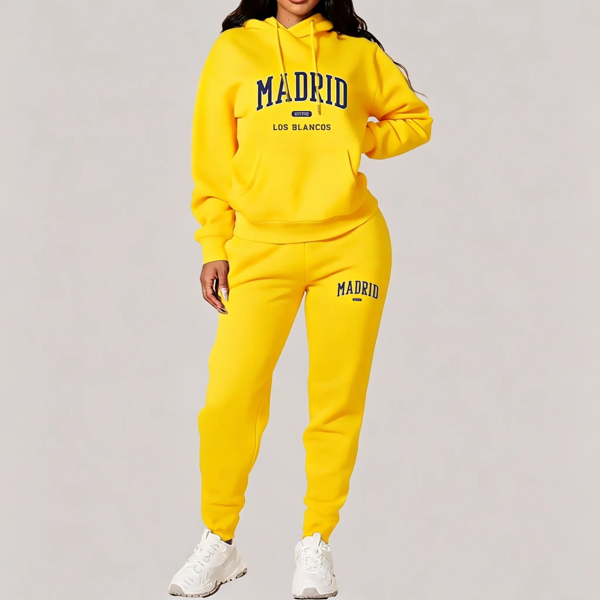New Ladies TrackSuit Autumn Winter Hoodies Sweatshirts Sweatpants 2 Piece Outfits Madrid Print Trend Sportwear Women Pants Sets - view 4