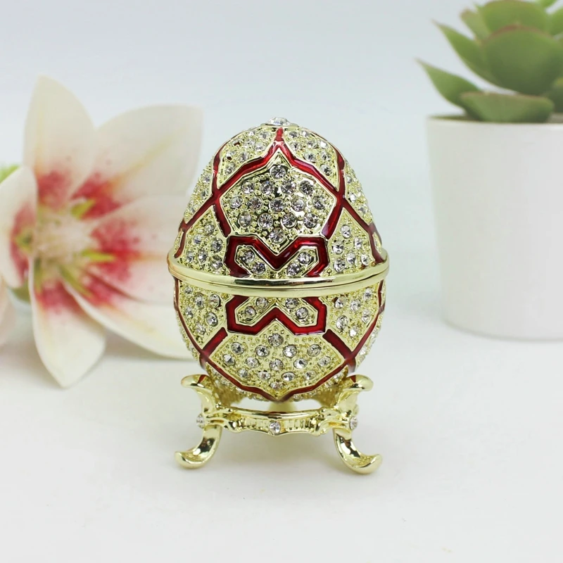 SHINNYGIFTS Faberge Egg Style Russian Easter Egg Trinket Box Hand Painted Enamel  Jewelry Box for Home Decor Easter Gifts