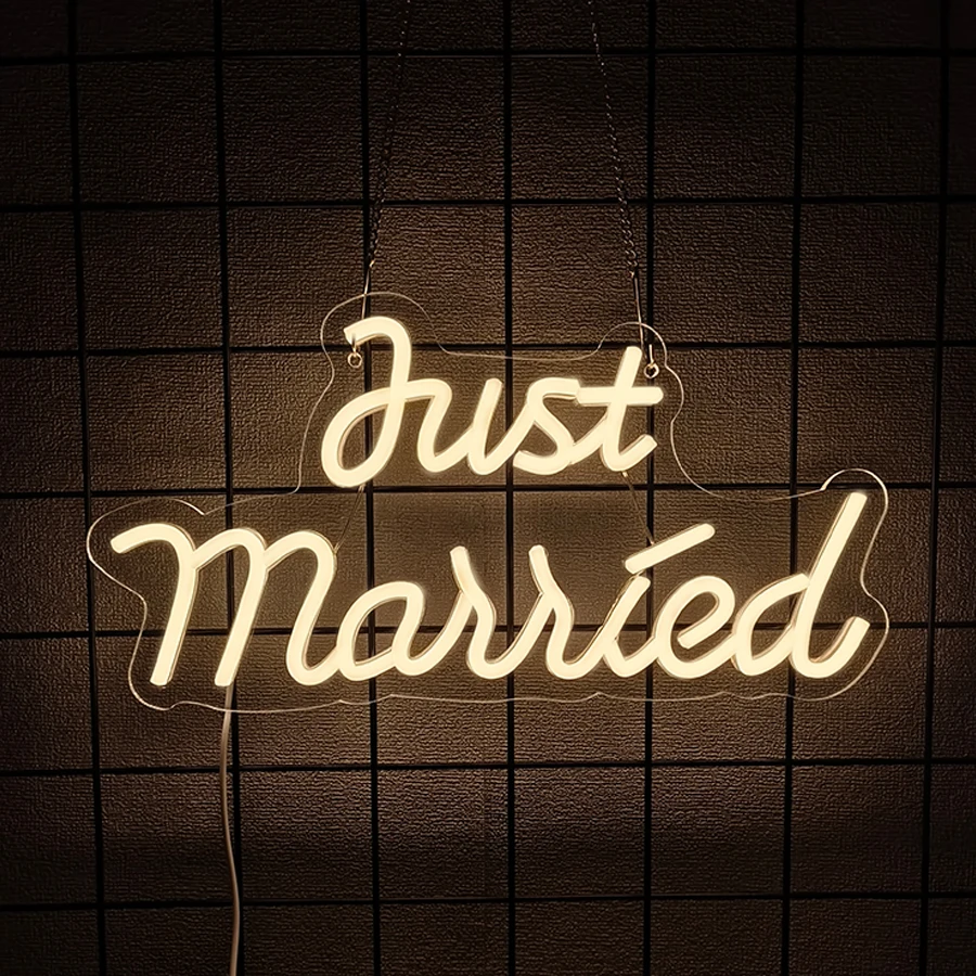 Just Married Neon Sign, USB Powered LED Wall Light for Wedding Reception Engagement Bridal Shower Bedroom Photo Backdrop Gift