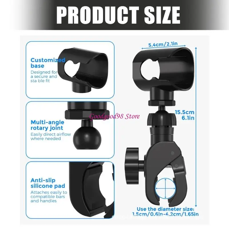Hands-Frees Cooling Mount for Shark Fan, Clip-On Holder with Secure Bar Clamp for 1.5Cm-4.2Cm Bikes, Home Fitness Equipment, and