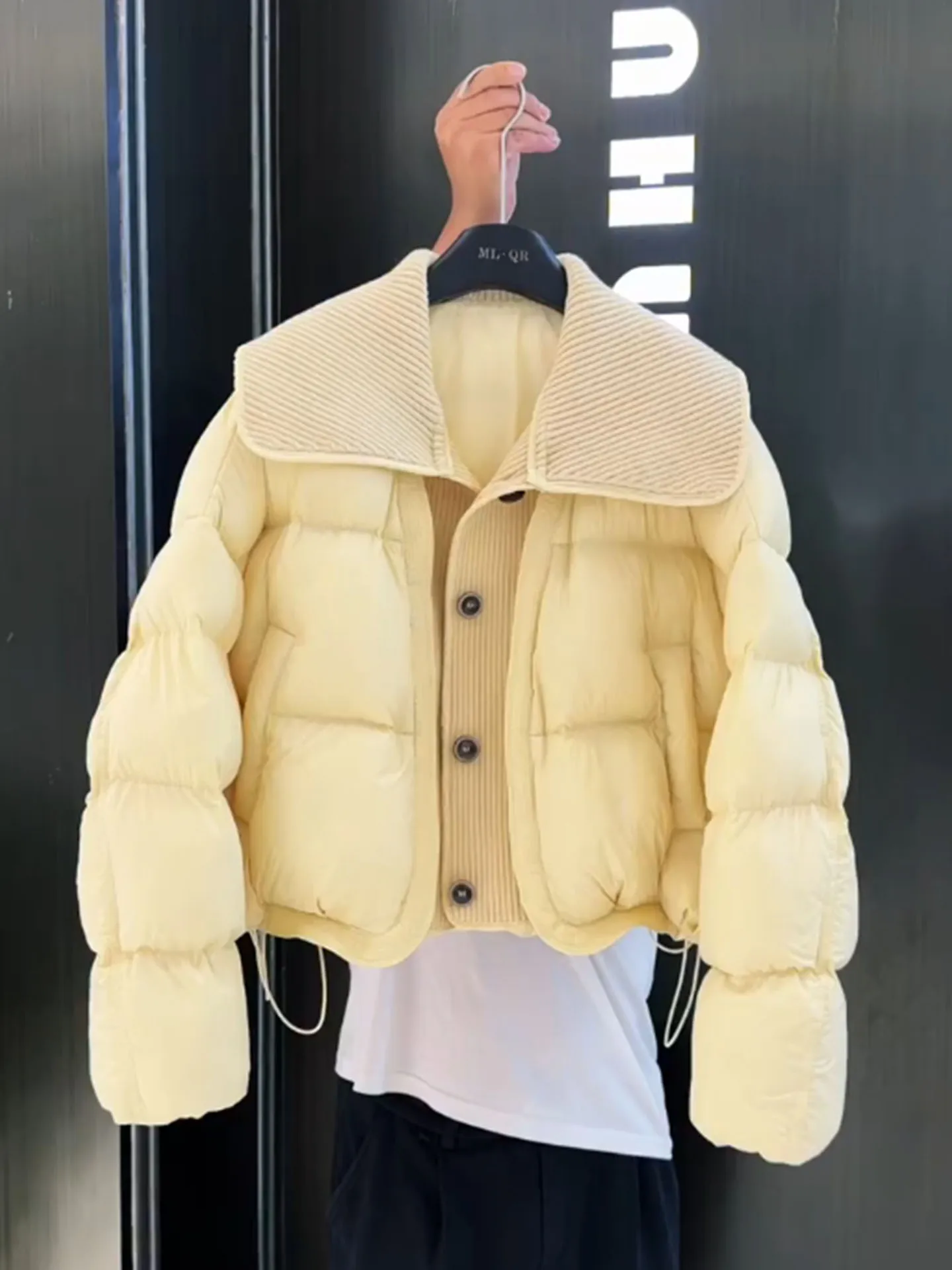 

Warm Yellowi White ort down Jaet for Women Lapel Sle Loose Fit Winter Outerwear Thiened Polyester Fiber Coat