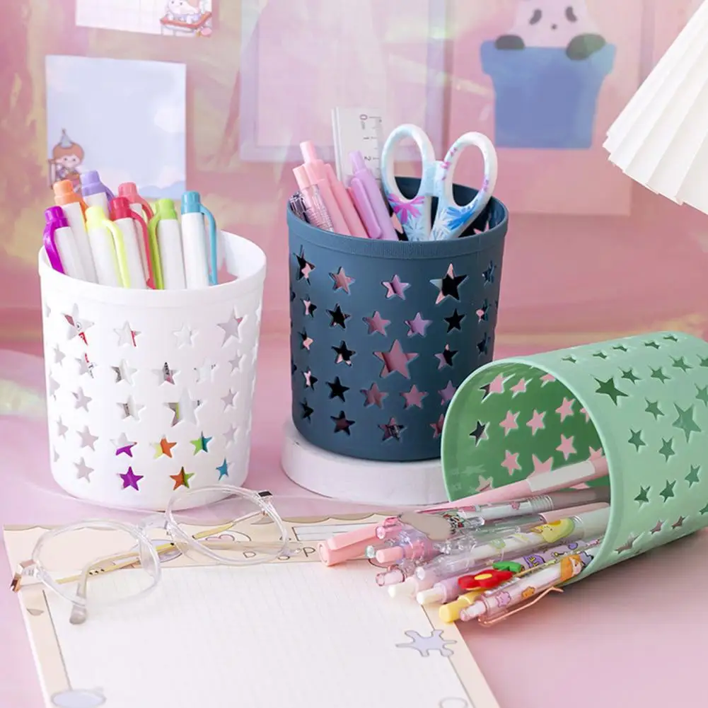 Pen Pencil Pot Holder Brush Storage Container Cylinder INS Desk Organizer Plastic Hollow Stars Pencil Pot Office supplies