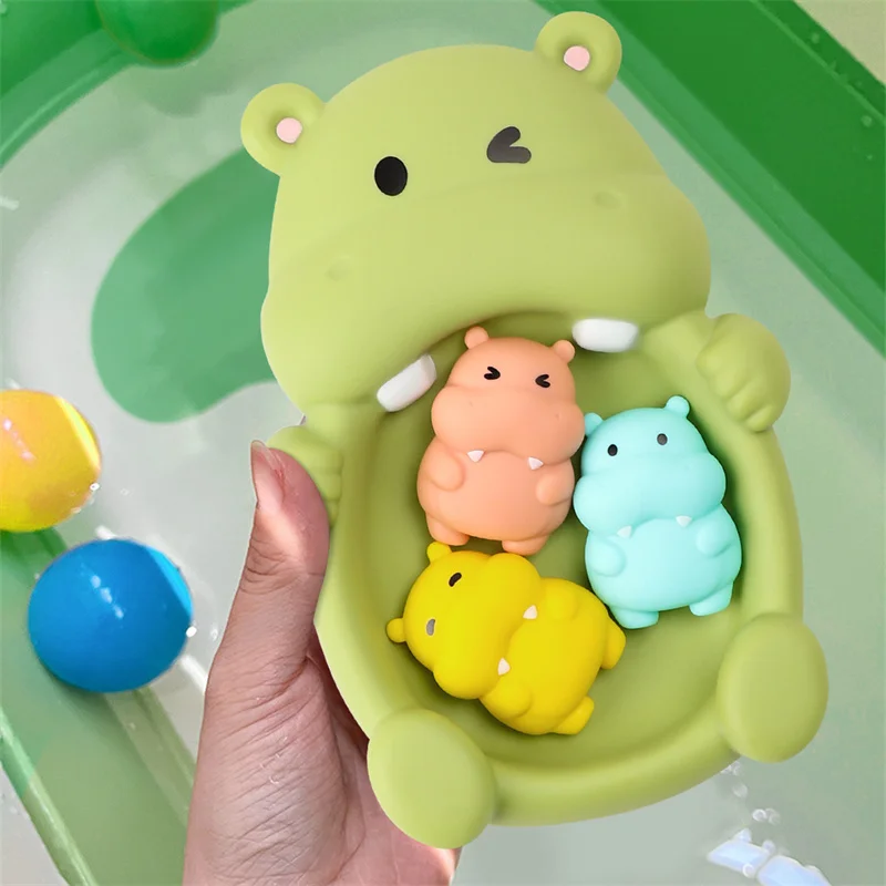 Selos família conjunto de brinquedos de banho do bebê silicone criança banheira brinquedo para banho do bebê brinquedos de banheiro pai-filho hipopótamo selado brinquedo de água flutuante