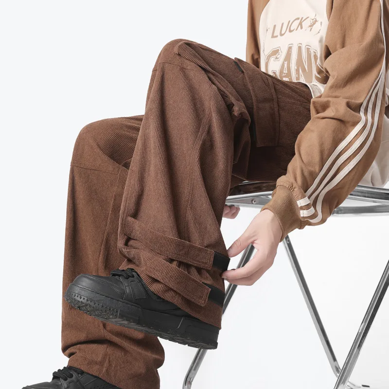 Winter Thick Corduroy Pants Men Fashion Retro Cargo Pants Men Japanese Streetwear Hip-hop Loose Wide Leg Pants Mens Trousers