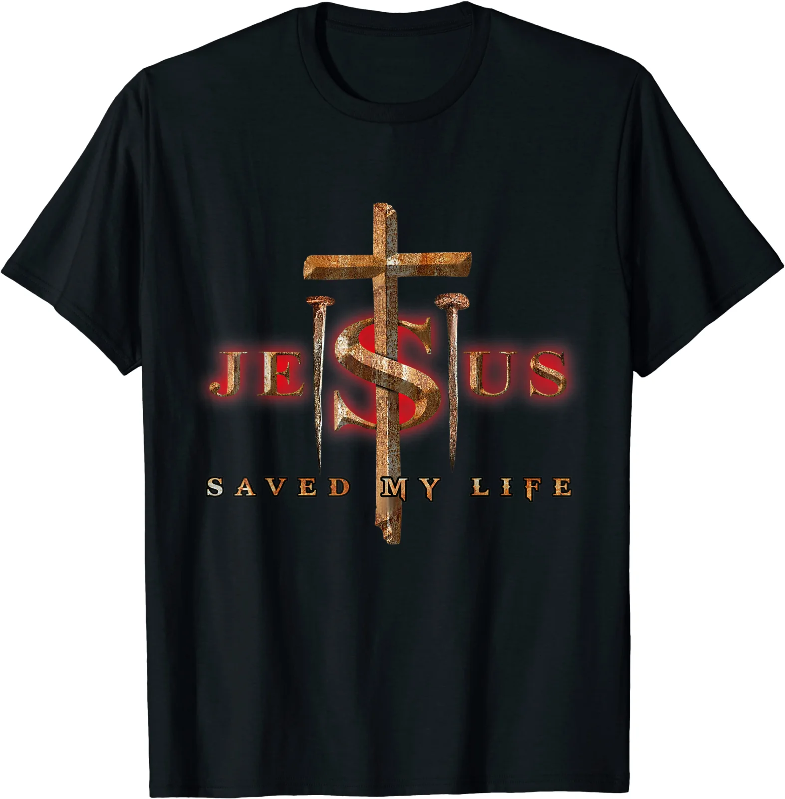 

Jesus Cross Christ Saved My Life Quote Saying Christian T-Shirt Men's 100% Cotton Casual T-shirts Loose Top Size S-3XL