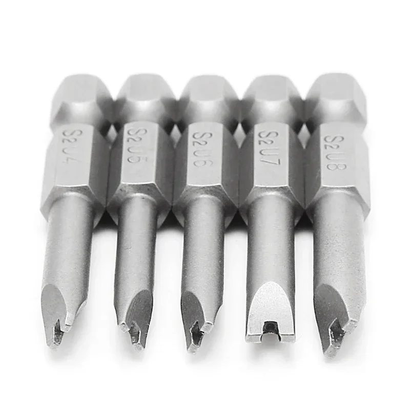 5Pcs 1/4 Inch Shank Hex Magnetic U Shaped Screwdriver Bits 50mm Length Long Spanner Screw Driver U4-U8 for Hand Tools