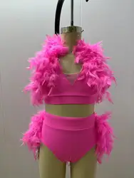 New dance costume Professional jazz dance costume Performance costume Latin dance costume Bright pink rose feather