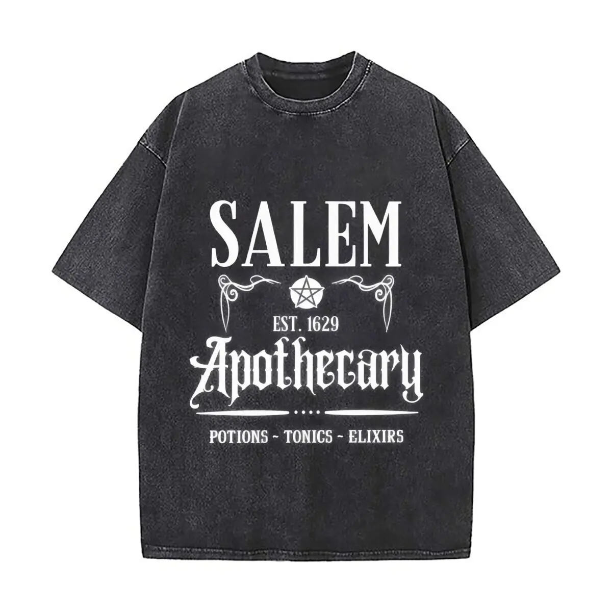 Salem Apothecary Est 1629 Potions Tonics Elixirs Pentagram Vintage Distressed Loose Streetwear Tops