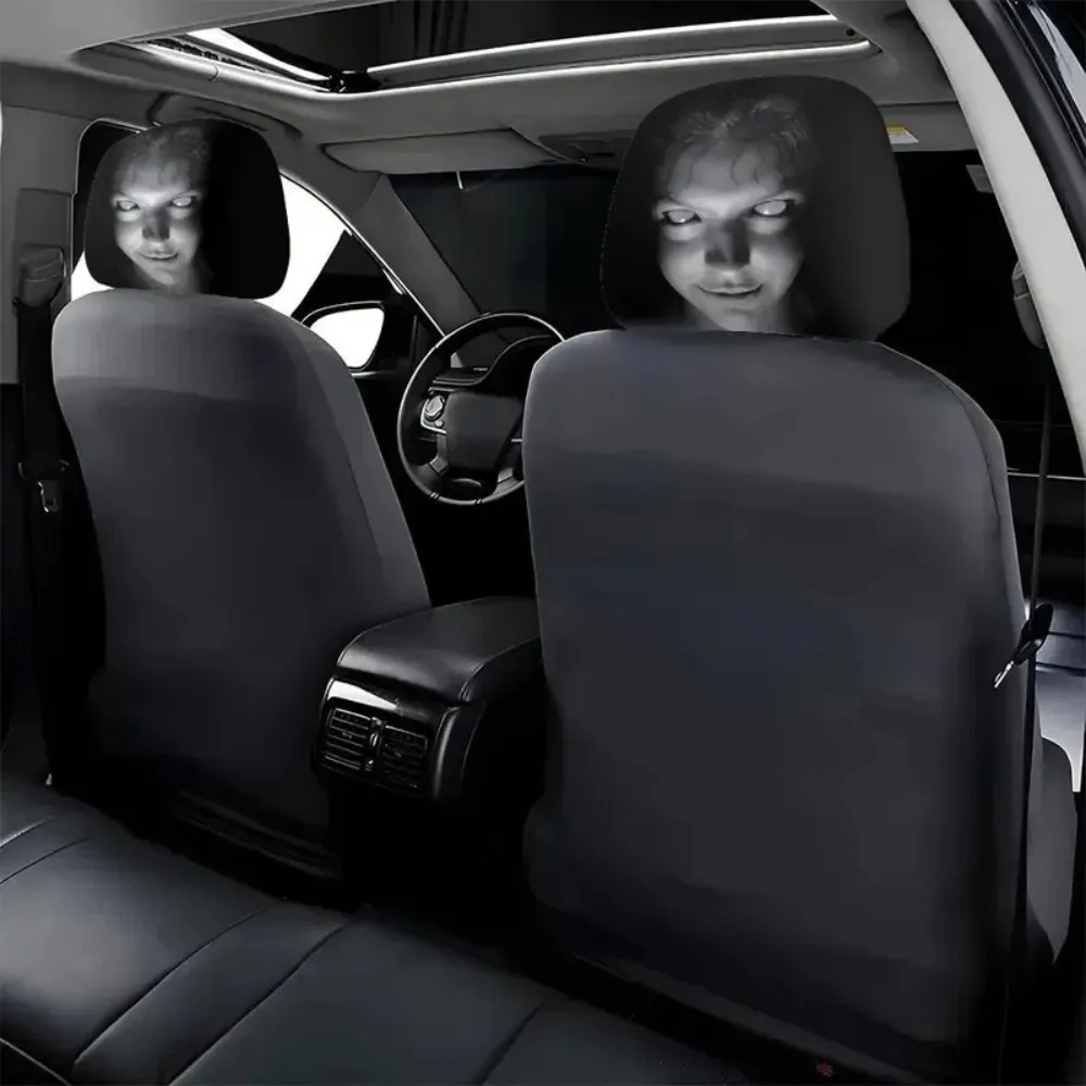 Universal Car Headrest Covers Halloween Horror Face Pattern Elastic Dust Protection Headrest Cover For Car Truck SUV