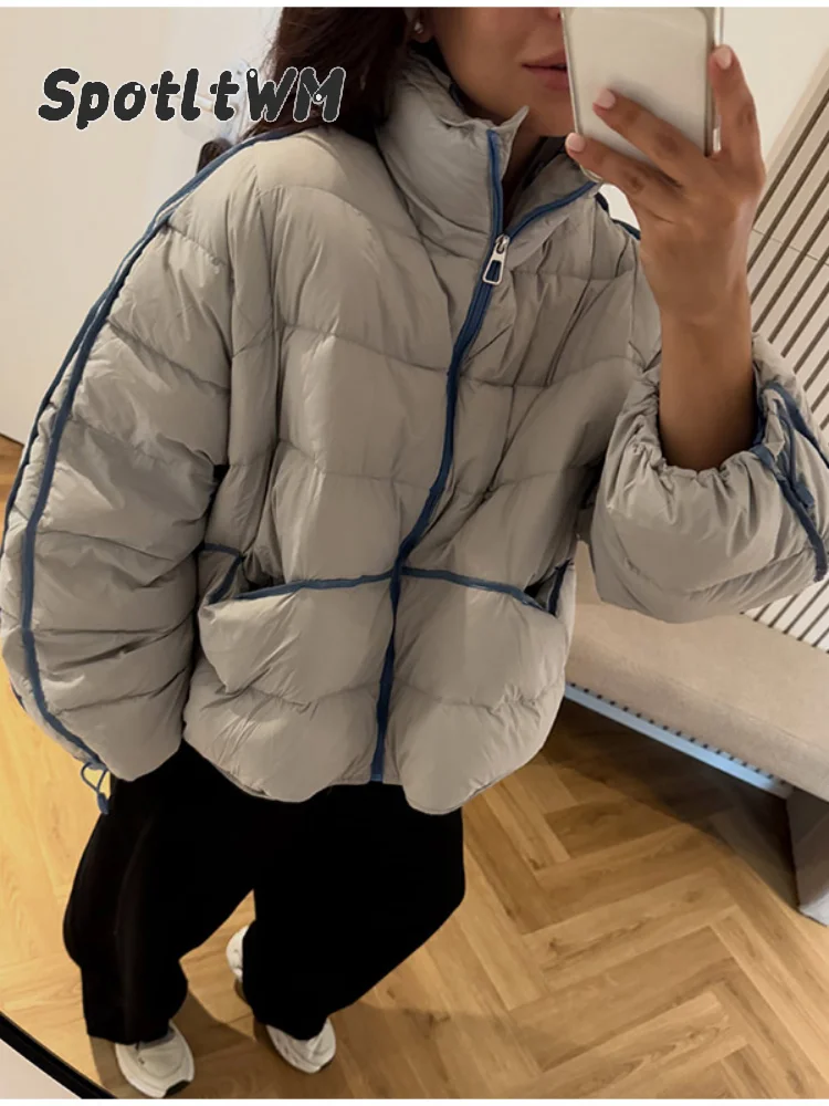 Puffer Jacket Women Down - Kadın Kısa Şişme Mont, Dik Yaka,