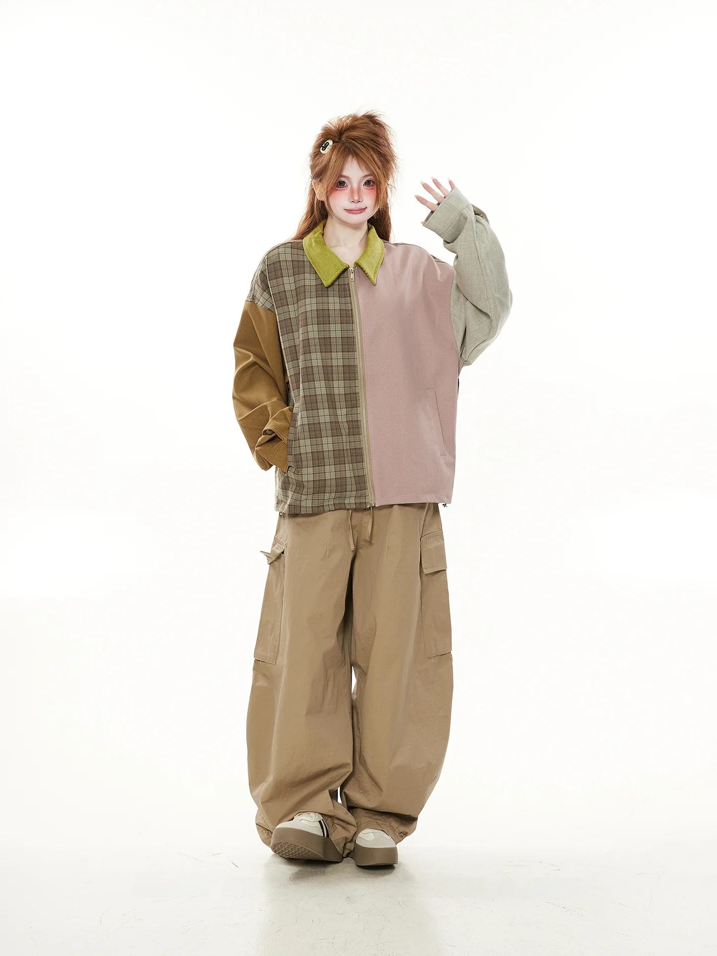 

Стильная женская куртка в стиле пэчворк с цветными вставками и отложным воротником, свободного кроя, в корейском стиле, модная верхняя одежда для весны и осени, для повседневной носки