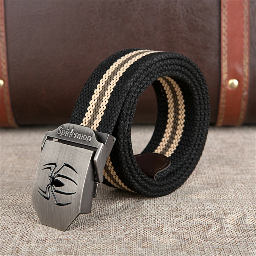 Outdoor leisure black spider alloy belt buckle automatic buckle canvas belt for men and women YD01