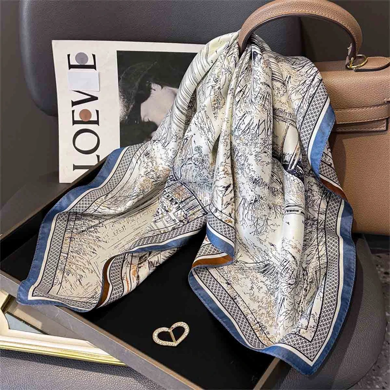 

2025 100% Twill Silk Square Scarf for Women 65cm Neck Tie Neckerchief Double side Female Foulard Headband Hijab Shawl Bandana