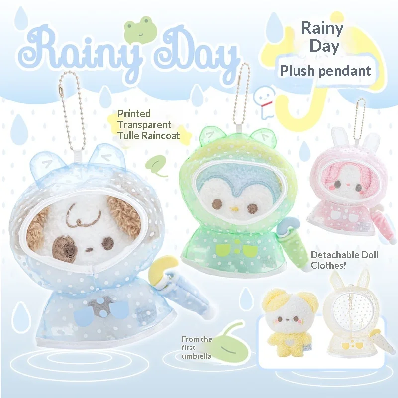 

Плюшевый брелок Tutu Byebye Rainy Day: милый съемный плюшевый костюм-дождевик в горошек для рюкзака, украшение для сумки, мини-игрушка-талисман (лягушка, кролик, кошка)