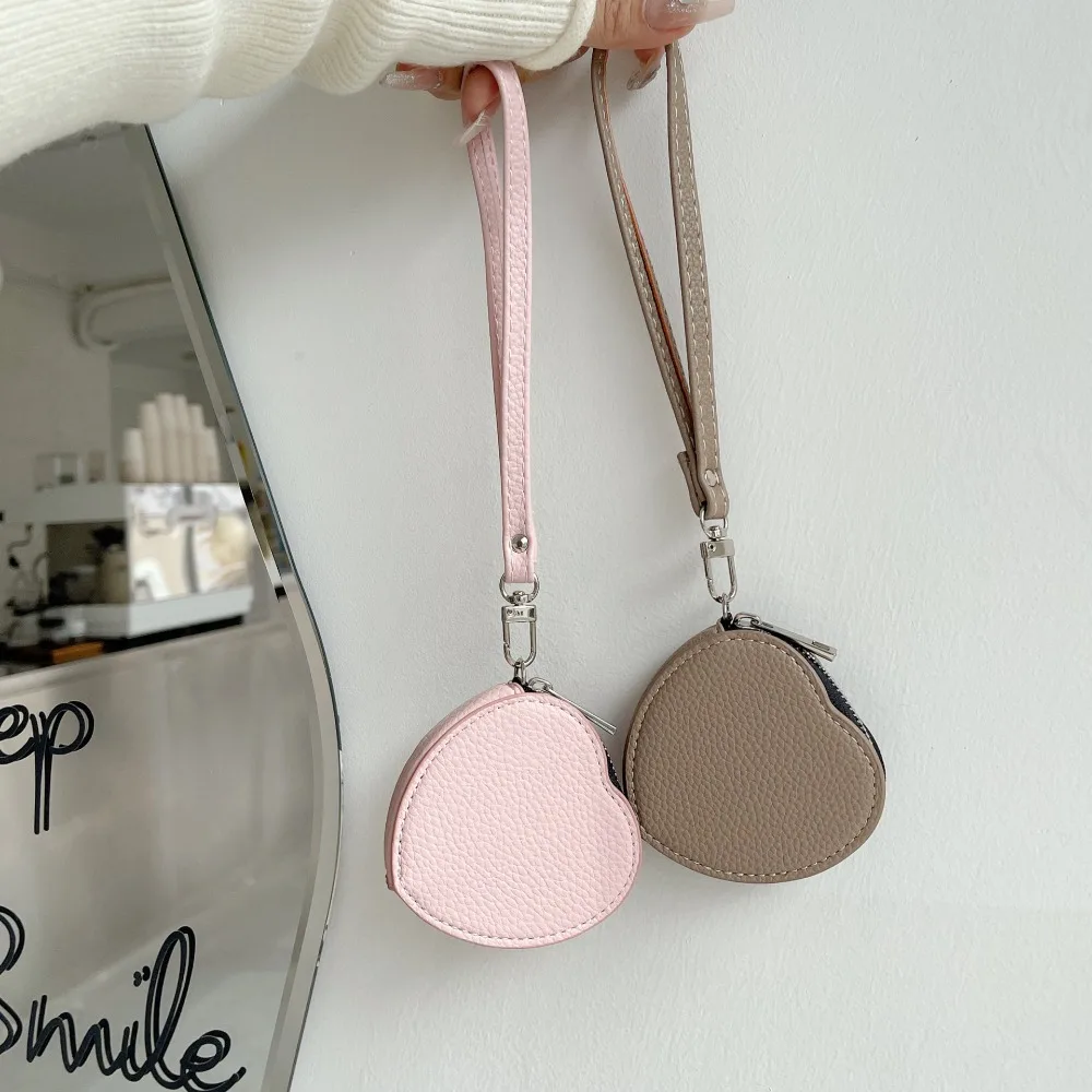 PU Leather Earphone Protective Case Lychee Pattern Korean Style Bluetooth Earphone Bag Sweet Lightweight Small Coin Pouch Woman