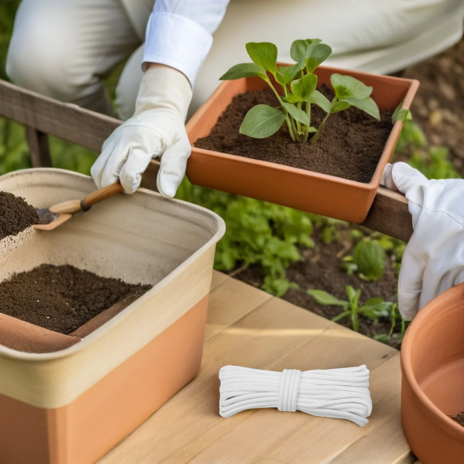 1롤 자흡성 면 로프 164피트 화이트 위크 코드 자동 식물 시스템 화분용