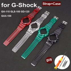 for Casio G-Shock GA-100/110/120 GD-100/110/120 GAX-100 GLS-100  Silicone Strap Case Kit Transparent Sport Watch Band Bracelet