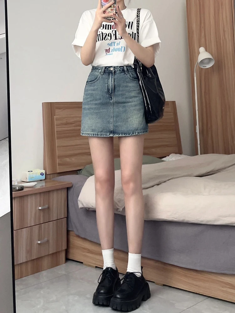 الأمريكية Sle f-طول الدنيم تنورة المرأة الرجعية Waed عالية الخصر ort تنورة مكافحة التعرض Bodycon تنورة الخريف Faion