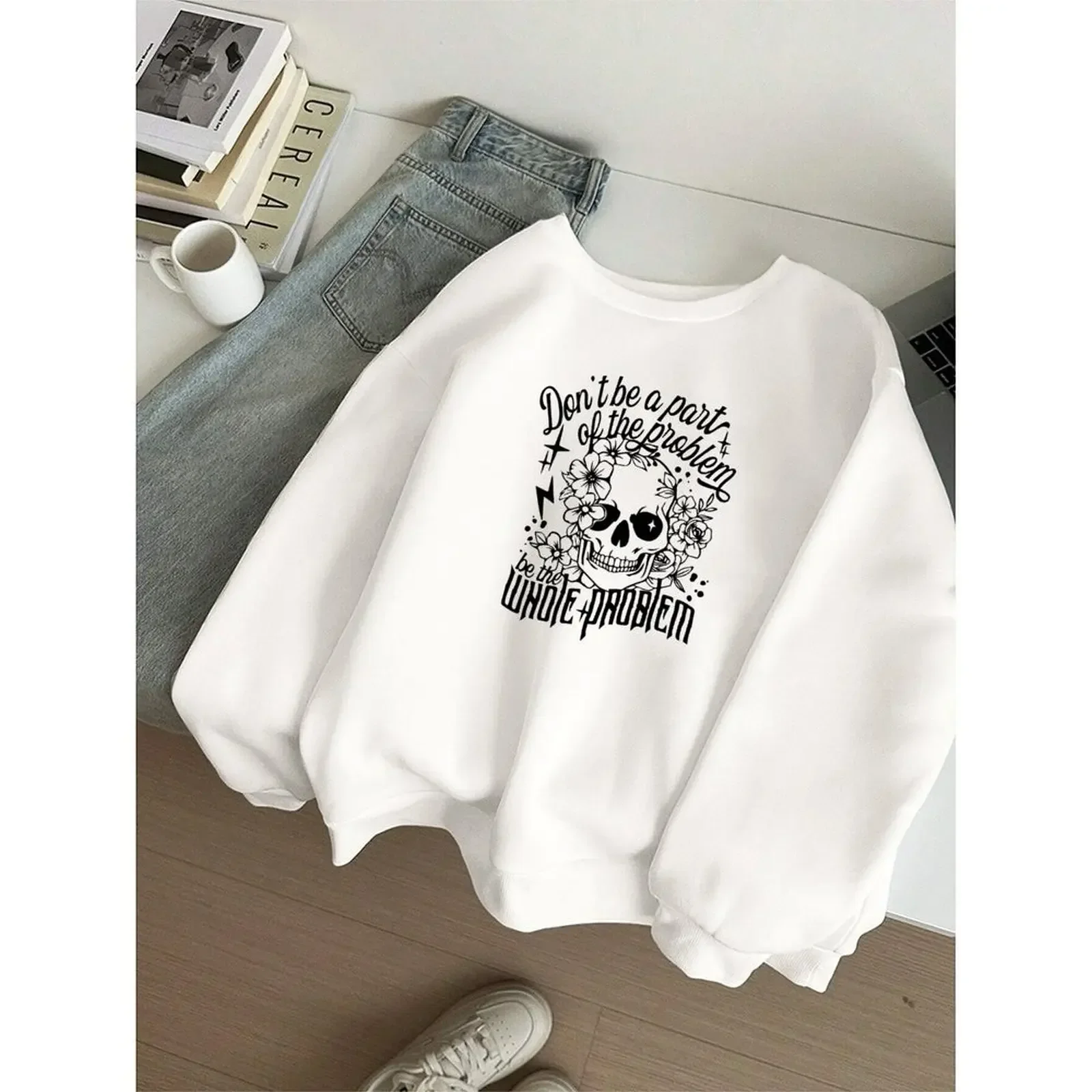

Pullovers O-Neck Sweatshirts For Woman Velvet Winter Casual Loose Fashion Comfortable Skull Print Pattern Long Sleeve Tops 2025