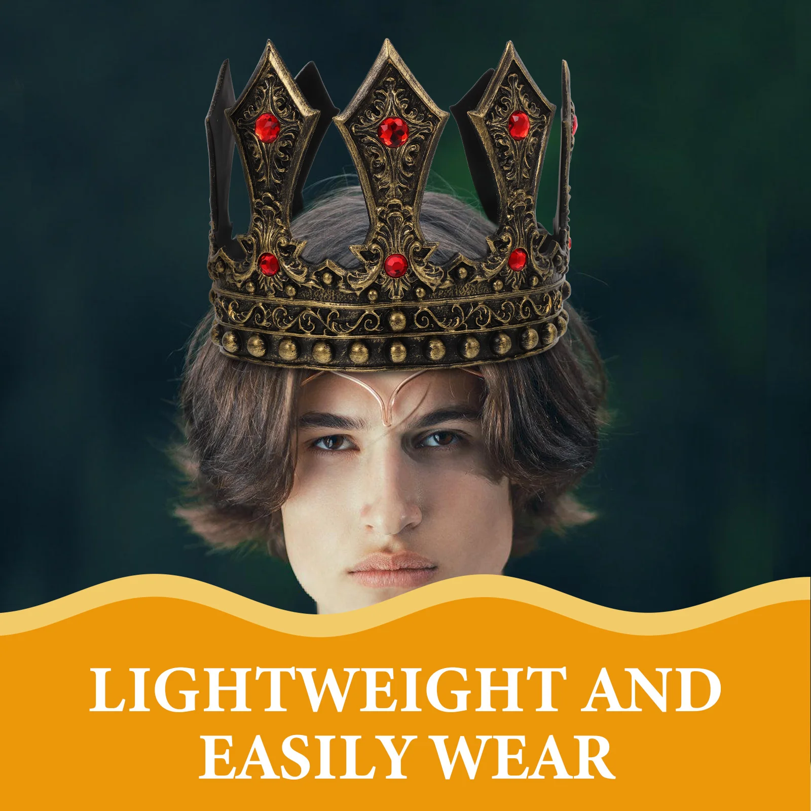 تاج الملك من حجر الراين قابل للتعديل للرجال والأولاد في القرون الوسطى وحفلات الزفاف وحفلات الزفاف وإكسسوارات غطاء الرأس #5