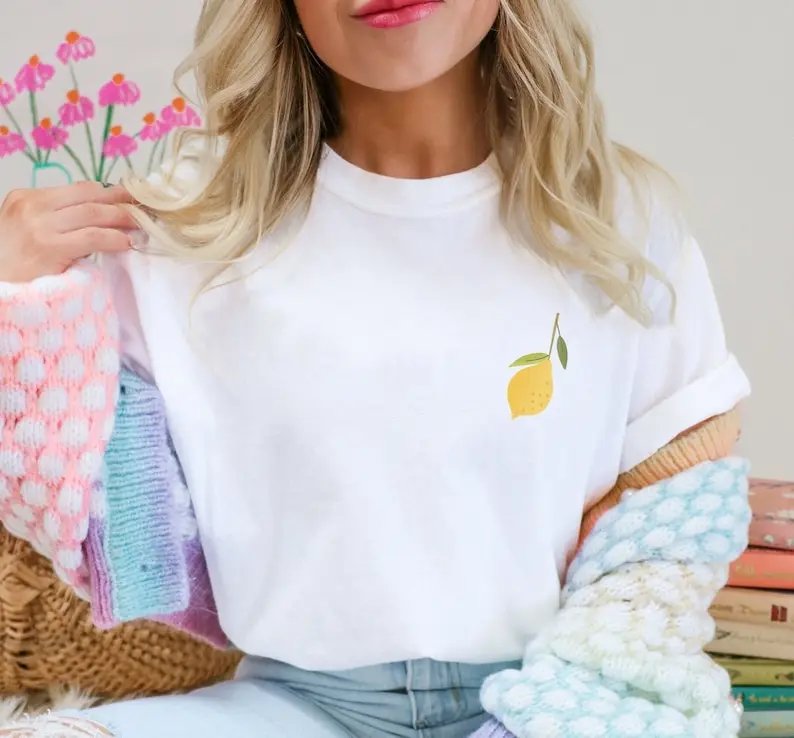 T-Shirt Lemon ORGANIC Mini Lemon Hippie Shirt Clothing Lemon Botanical Nature Shirt Fruits Summer Aesthetic Clothes