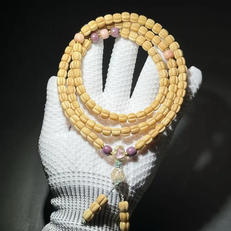 Weathered White Jade Bodhi Beads, Meticulously Carved Into Melon-Shaped Pendants, Available In Men’S And Women’S Styles