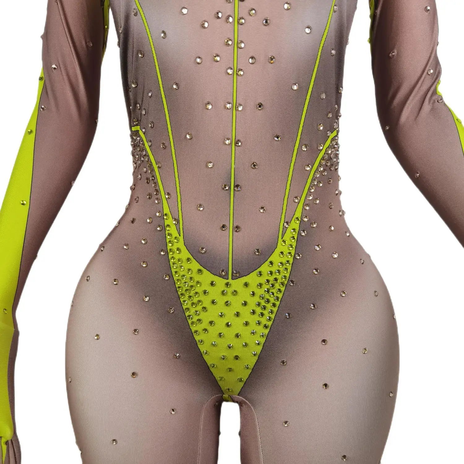 Glanzende Strass Sexy Vrouwen Bodysuit Handschoenen Paaldansen Kostuum Feest Carnaval Rave Outfit Drag Queen Performance Wear Xianduan