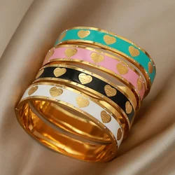 Stainless Steel Metal Oil Heart Bangles&bracelets for Women Fashion Brand Jewelry Elegant Black Bangles Accessories