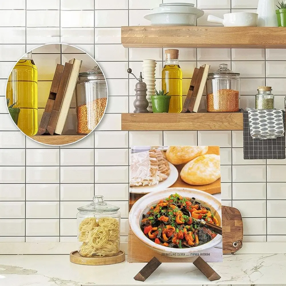 Multi Functional Wooden Book Holder Adjustable Reading Stand For Cookbook Menu Display Kitchen Counter Organizer