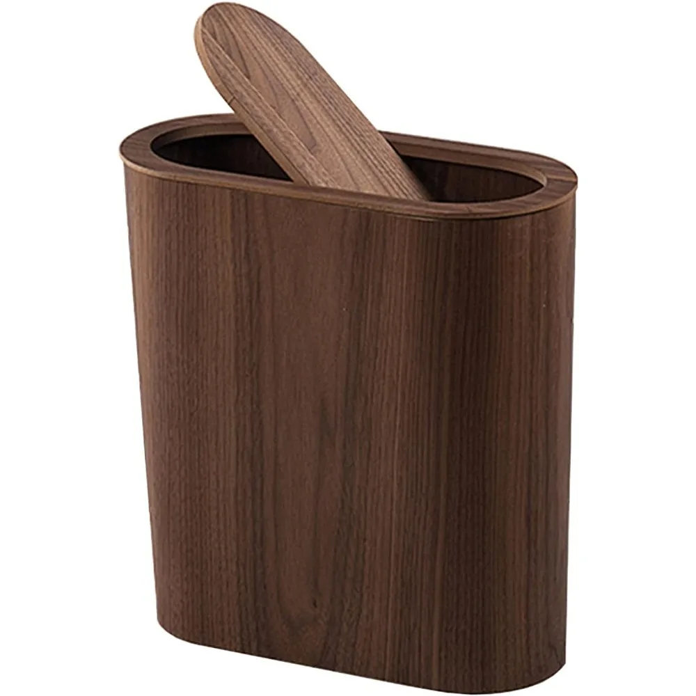 Nordic Wooden Waste Bin, Home Bedroom Living Room Bathroom Office Kitchen Solid Wood Trash Can, Creative Rubbish Bin, with Swing