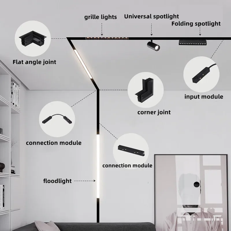 Imagem -06 - Modern Magnetic Track Light System Escondido Trilho Lâmpada Esticando Filme Macio Teto Esticando Sala de Estar