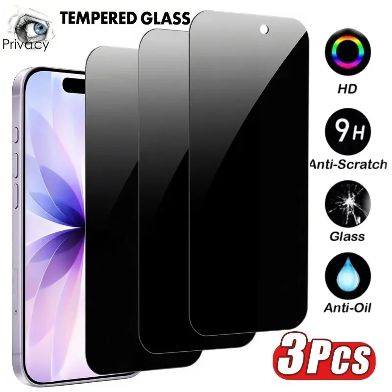 3 Stück Privatsphäre HD gehärtetes Glas Displayschutzfolie für iPhone 17 16 15 14 13 12 11 Pro Max 15 14 Plus 13 12 11 Pro Mini Glas