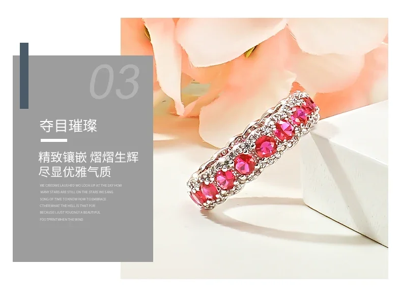 Light Luxury 925 Pure Silver Red Treasure Diamond Ring Set with High Carbon Diamonds, Elegant and Unique Wedding Jewelry image 6