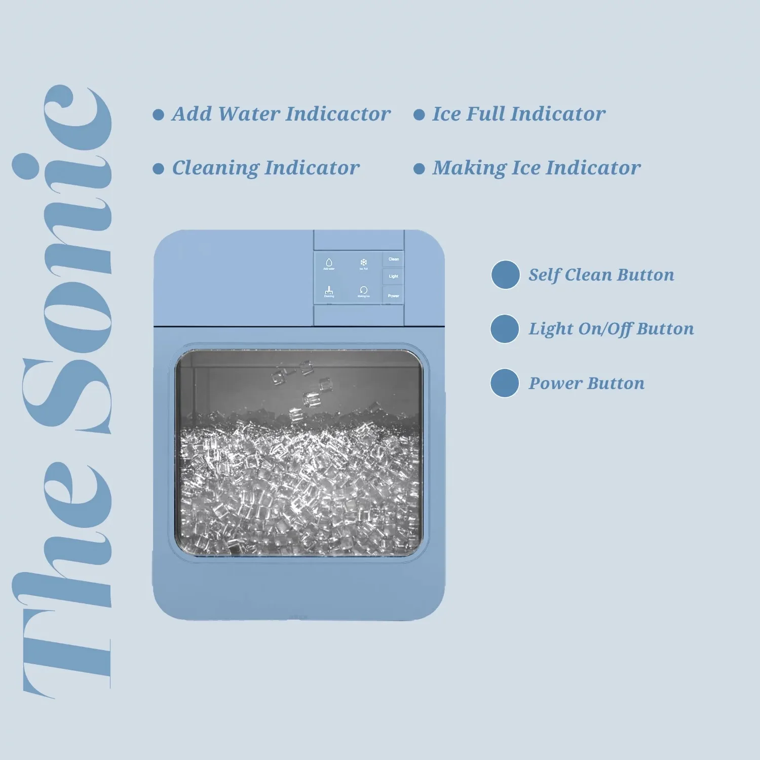 The Sonic Countertop Ice Maker, Nugget Ice Type, Blue