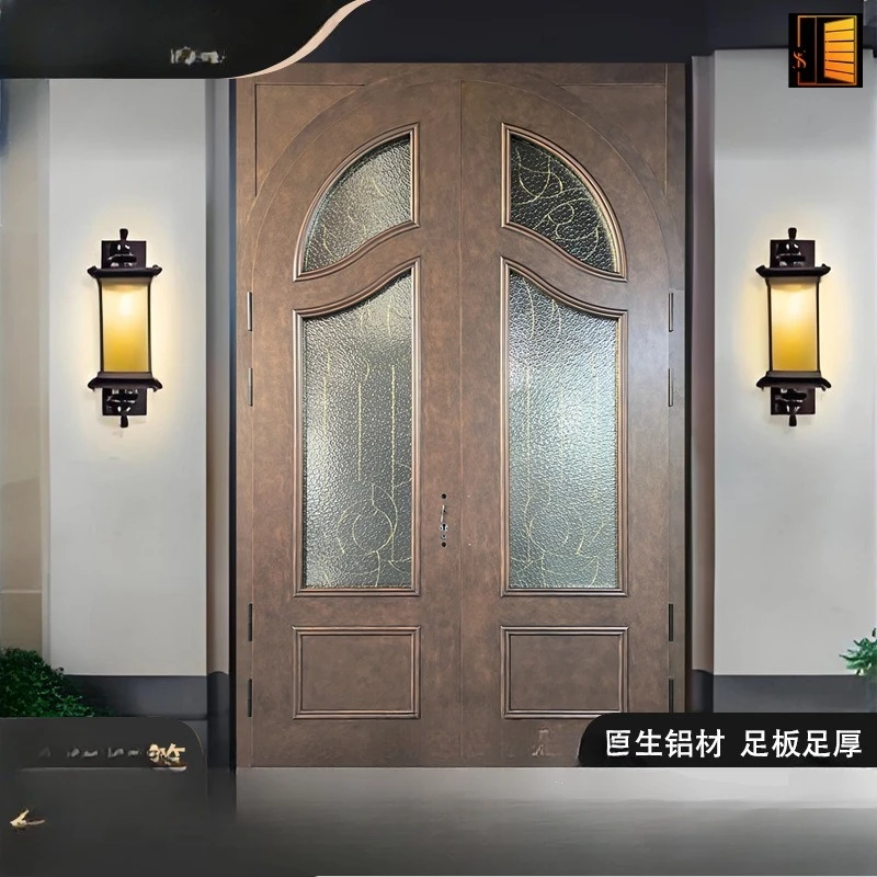 European style double door pure copper flower branches, French villa door arc door