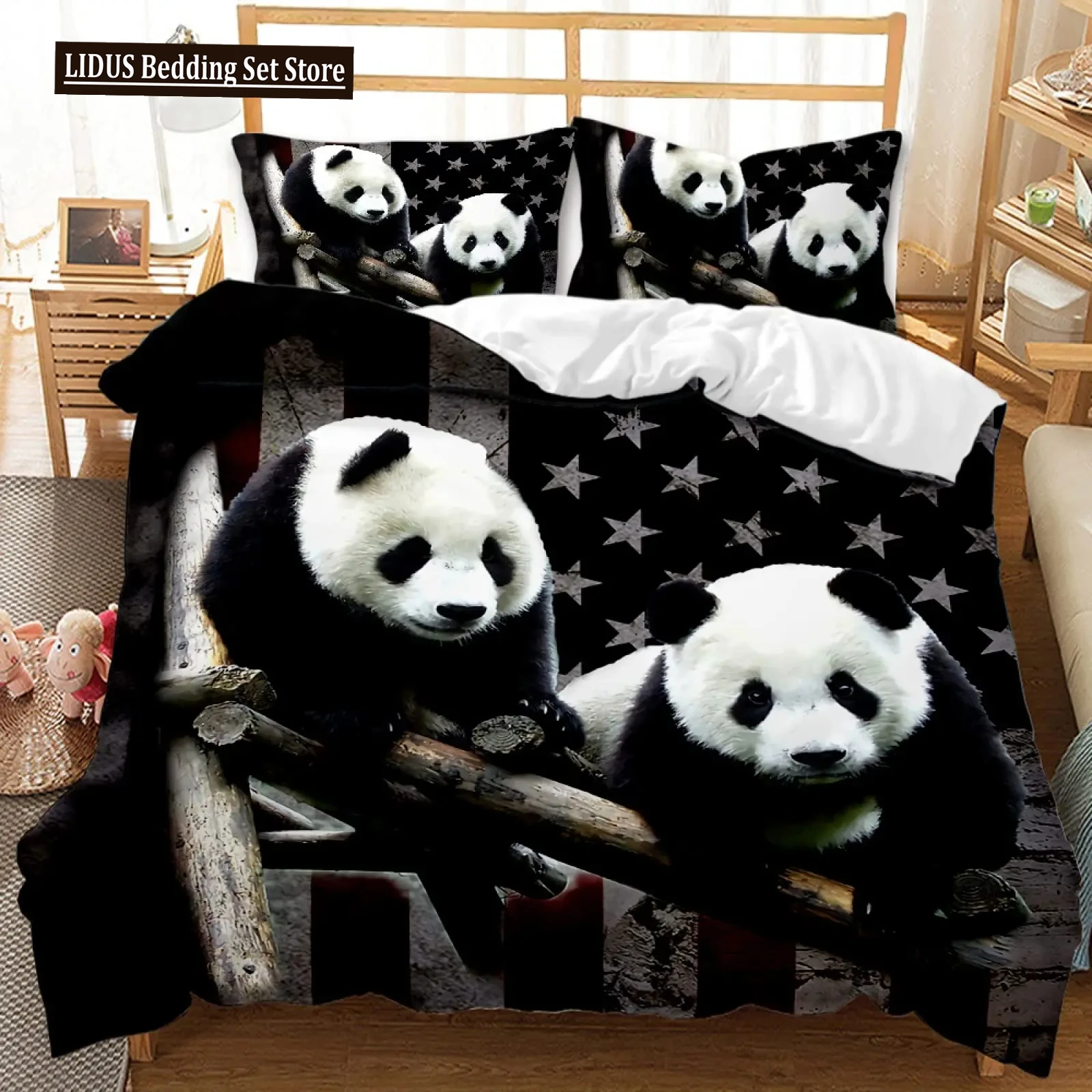 

Kids Girls Duvet Cover 3D Panda Printed Cute Animals Bedding Set Panda Pattern For Bedroom Decoration Duvet Cover Simple Style