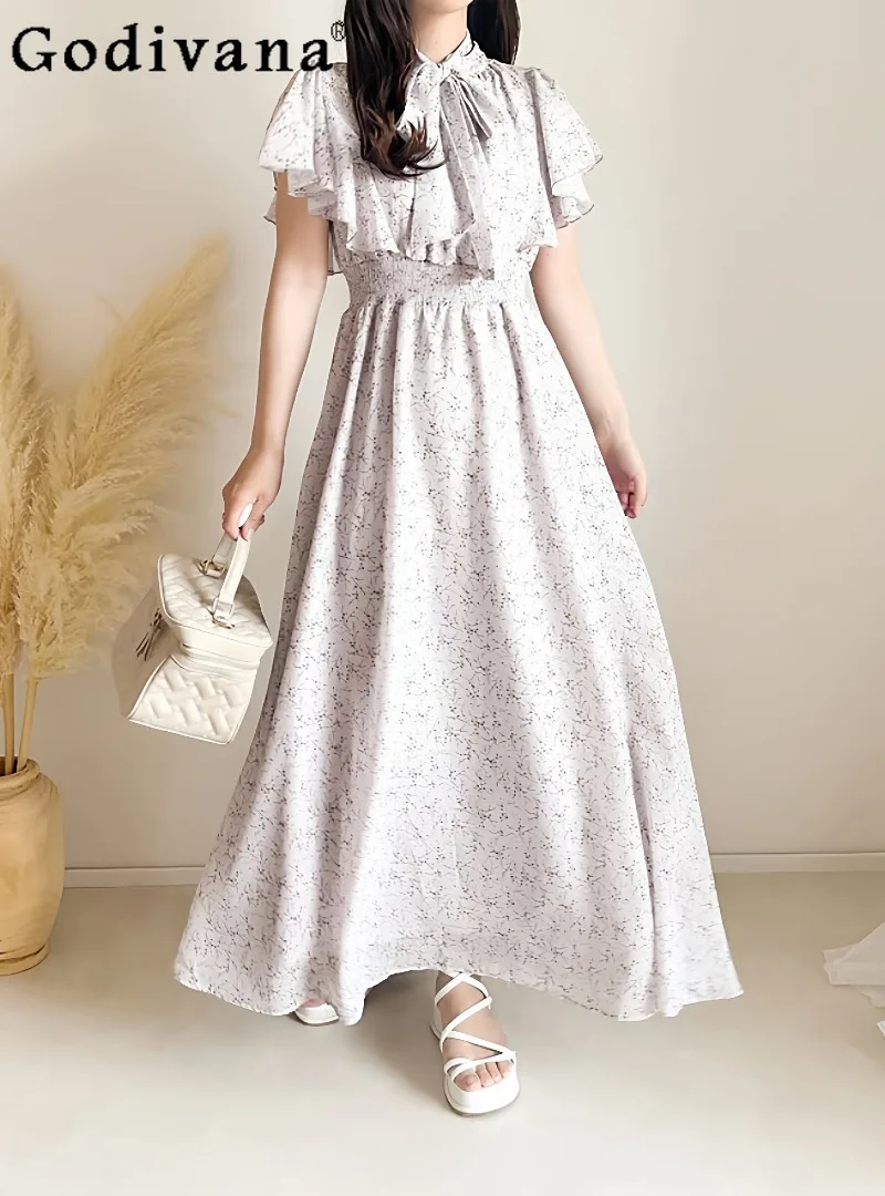 

Японское элегантное женское платье с коротким рукавом и шнуровкой, летнее, 2026, с завышенной талией, тонкое, прохладное, дышащее, длинное