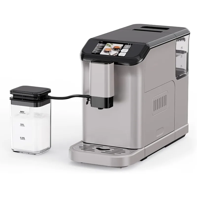 Fully Automatic Espresso Machine With Milk Frother, One Click Recipes, Touch Display, 20 Bar Pressure, 15 Grind Settings,