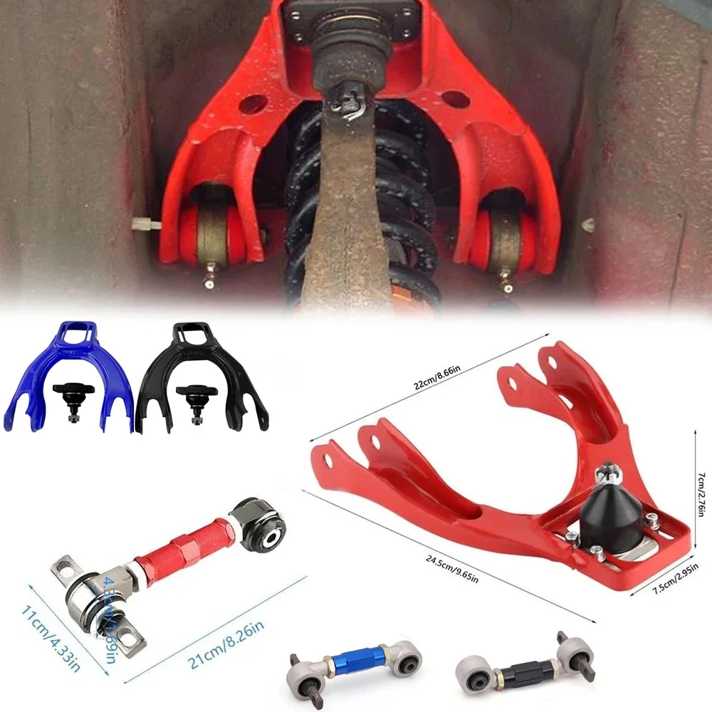 Front Rear Upper Camber Arm AdjustableTube Kits For 92-95 Honda Civic Eg + 92-00 Adjustable Camber Kit Red Car Accessories