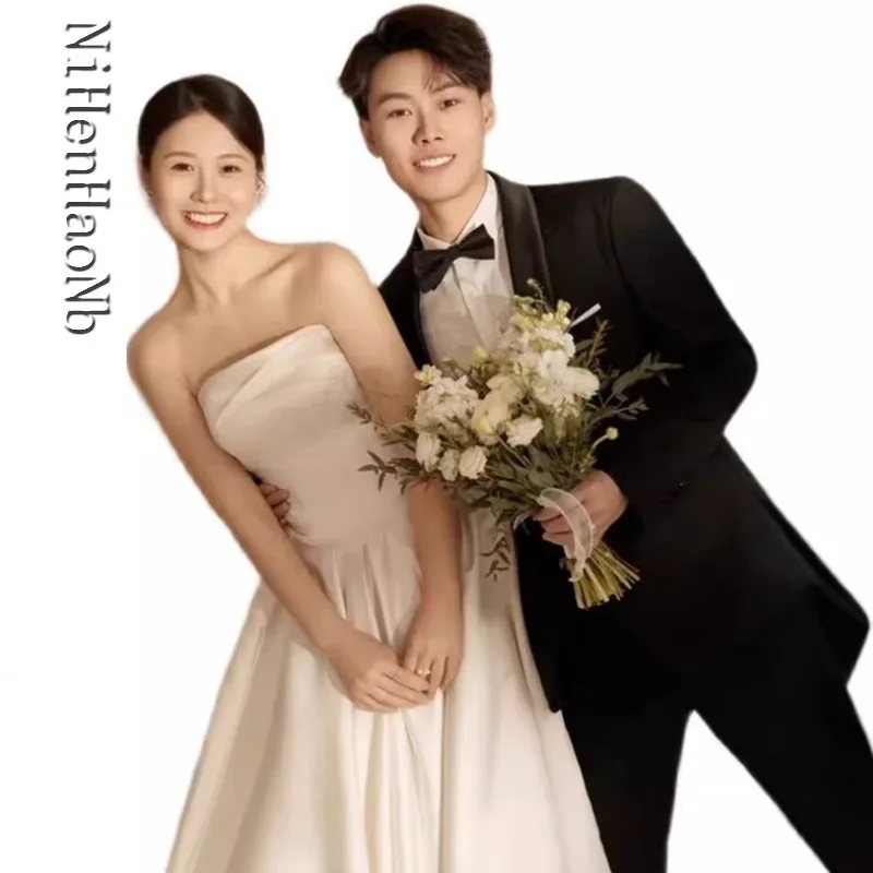 Vestido De Novia ligero francés, Top De tubo para novia, Vestido De Novia De satén Súper Hada, Vestido De Novia De bienvenida