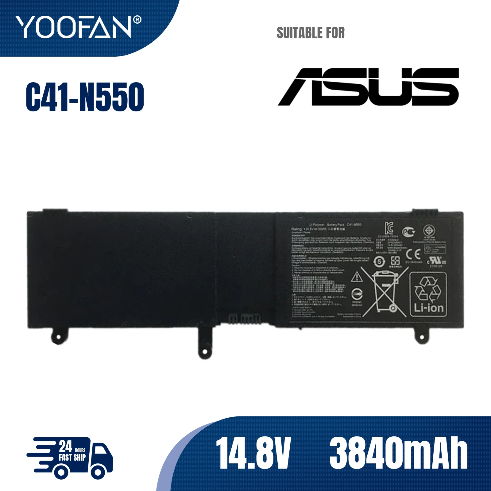 YOOFAN New C41-N550 Laptop Battery For Asus G550 R552JK N550JA N550JV N550JK Q550L Q550LF N550X47JV G550JK G550J R552JV