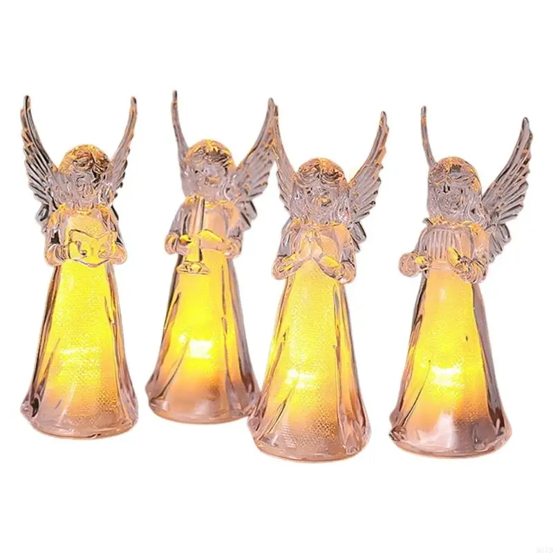 

M17D 4Pcs Glowing Acrylic Angel Figurines Colorful Battery Operated Room Decoration Gift
