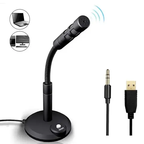 Mini 3.5mm Studio Microphone USB Desktop Wire Gaming Mic Speech Mic Stand Holder For PC Notebook Podcast Recording Studio