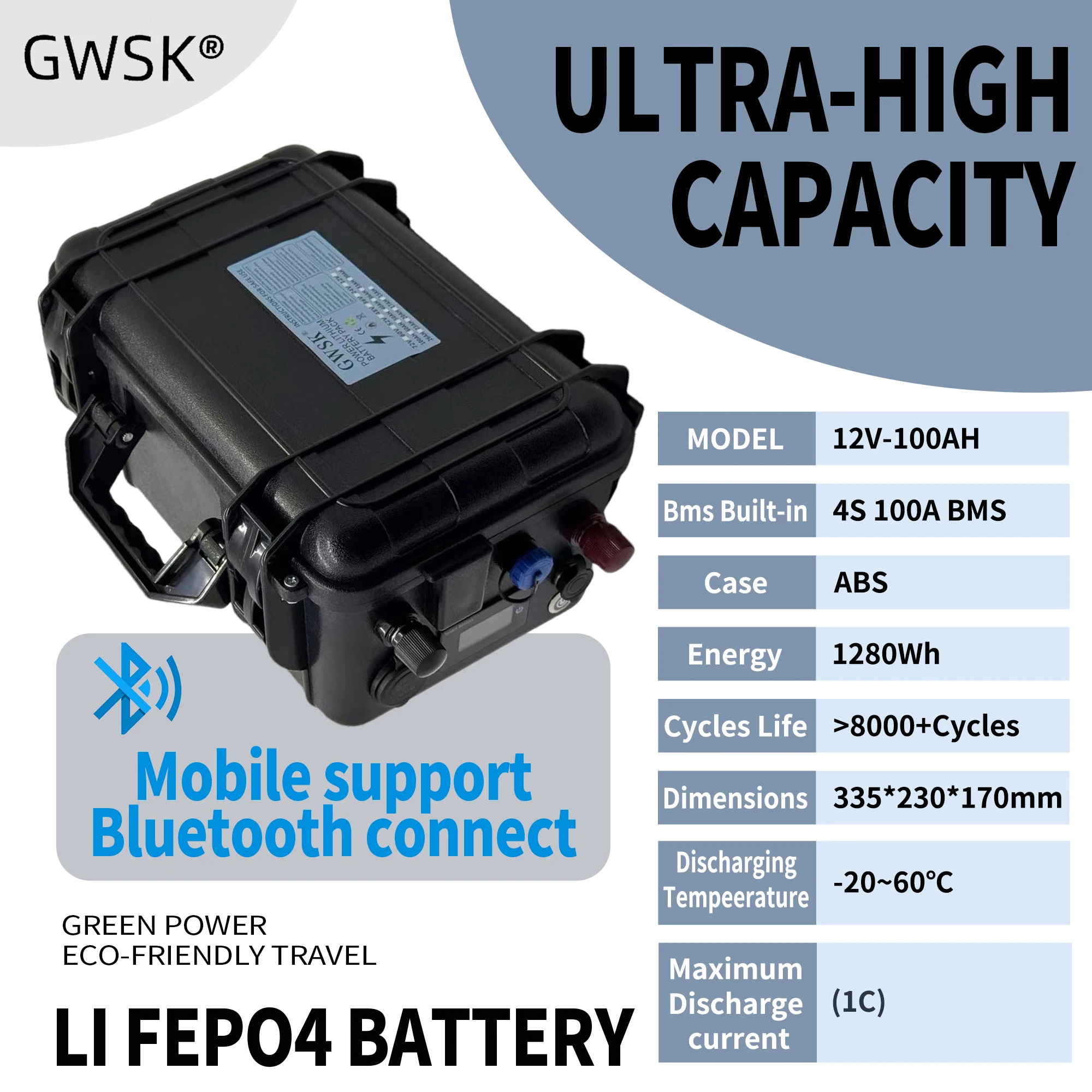 

In stock, lithium iron phosphate battery with Bluetooth board, can be connected to Bluetooth, 12V-100AH built-in BMS100AH,